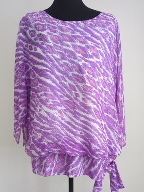 Bob Mackie Purple and Pink Printed Tie-Detail Blouse